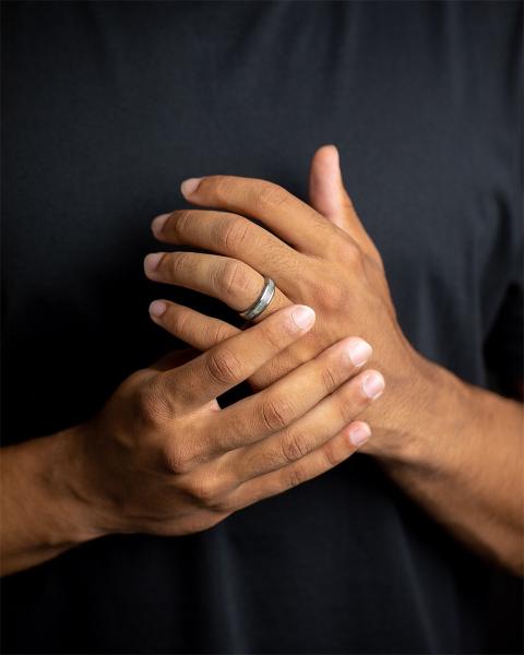 6 mm Silber-Titanring mit Larvikit-Stein - Rota Light Grey